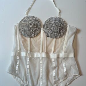 Akira White/Sheer Rhinestone Bodysuit